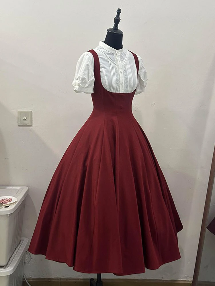 Retro Court Style Short Sleeve Shirt Women's Summer 2026 New Lolita Waist Cinching Slimming Overalls Set French Style Fashion