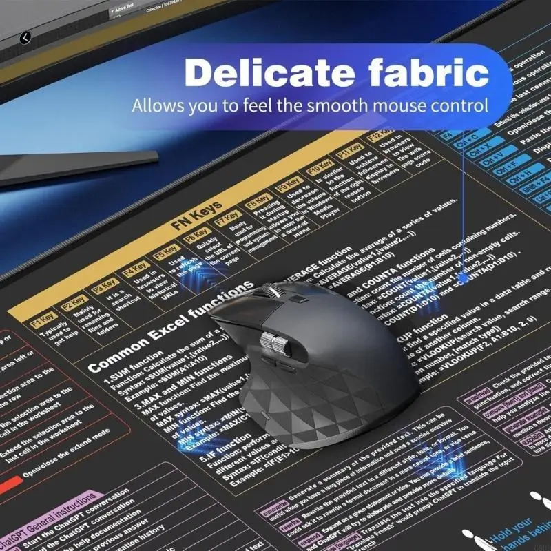 G6DD Nonslip Computer Haps مع Excels و Word Shortcut Desk Desk Pad لاستخدام المكتب والألعاب