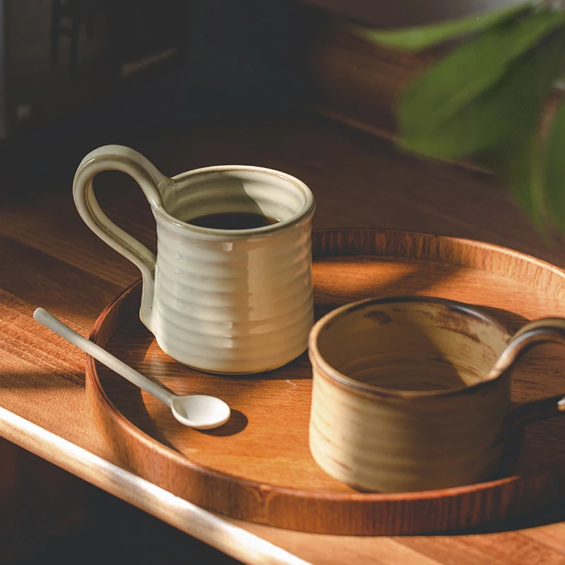 

Japanese Retro Stoneware Mug Spiral Texture Mugs Coffee Cups Personality Couple Art Cup Cappuccino Japanese Chrysanthemum Mug