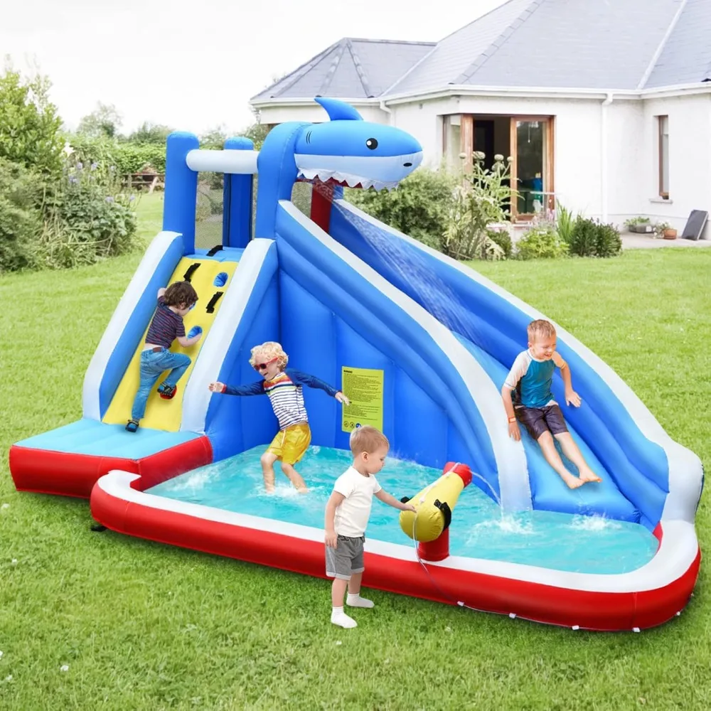 Inflatable Water Slide w/Long Slide, Splashing Pool, 750w Blower, Blow up Water Slides Inflatables for Kids & Adults Party Gifts