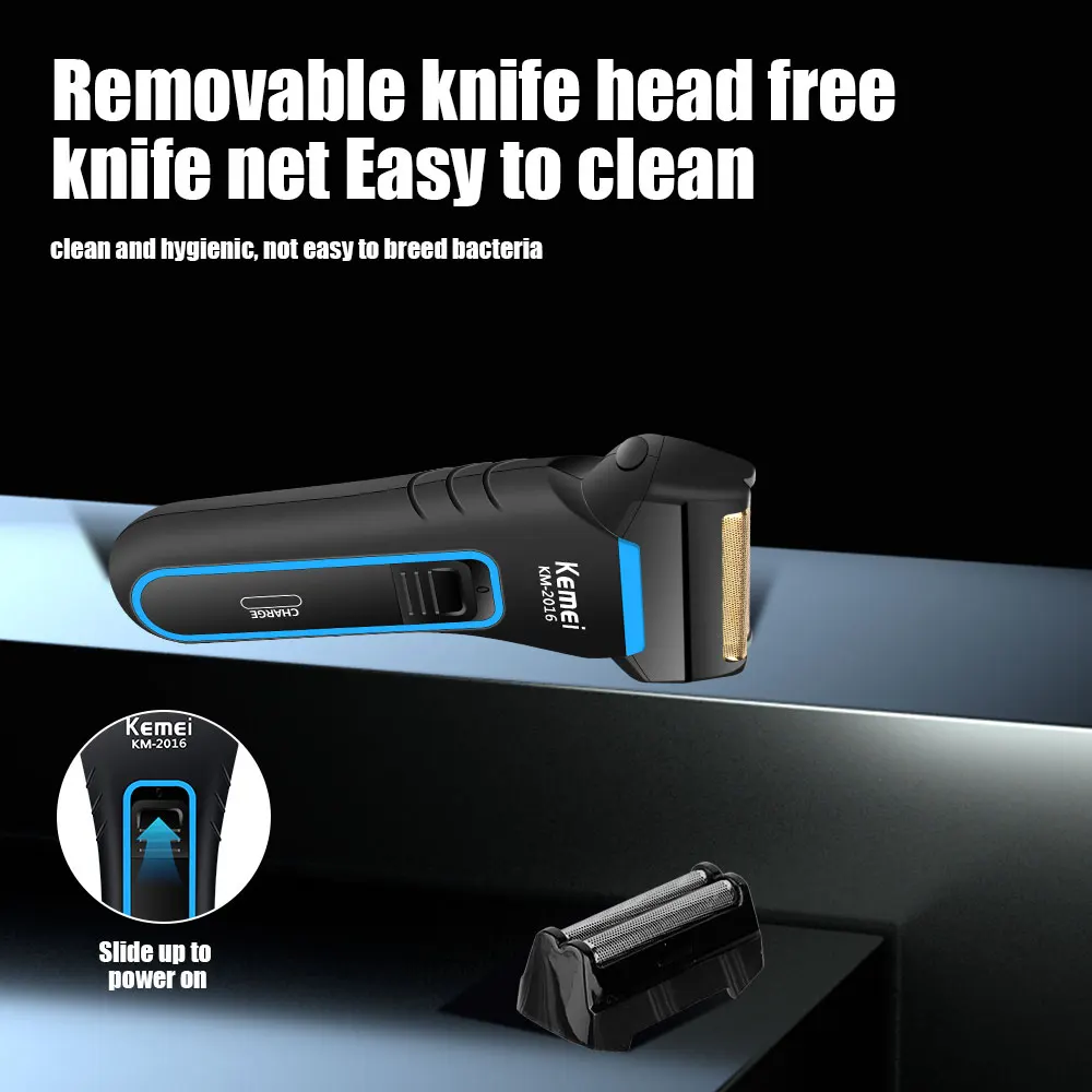 Kemei Washable Wet & Dry Electric Shaver For Men Face Beard Electric Razor Rechargeable Head Bald 3-Blade Shaving Machine System - Image 3