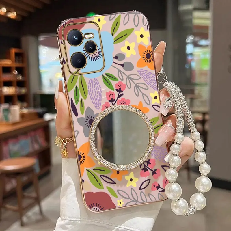 

Note 50 Чехол для телефона с мультяшным цветком и браслетом для Realme C51 C53 C65 C67 C55 C63 C61 Narzo N63 N55 N50A Note 60 P1Pro Cover