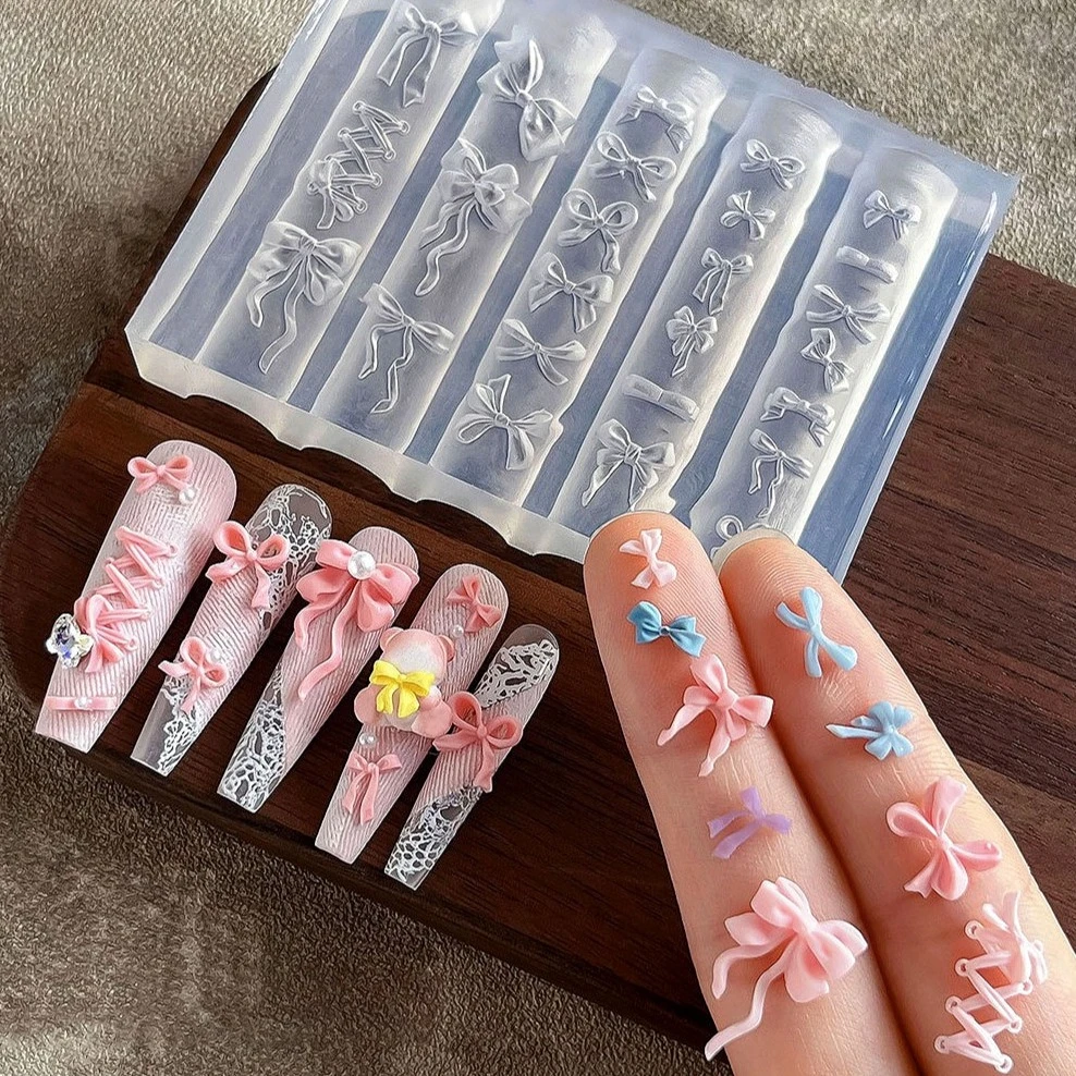 

Cute Bowknot Star Bow Tie Strap Ribbon Heart Bear Rose Flowers Snowflake Jellyfish Nail Art Silicone Carving Mold Mould Template