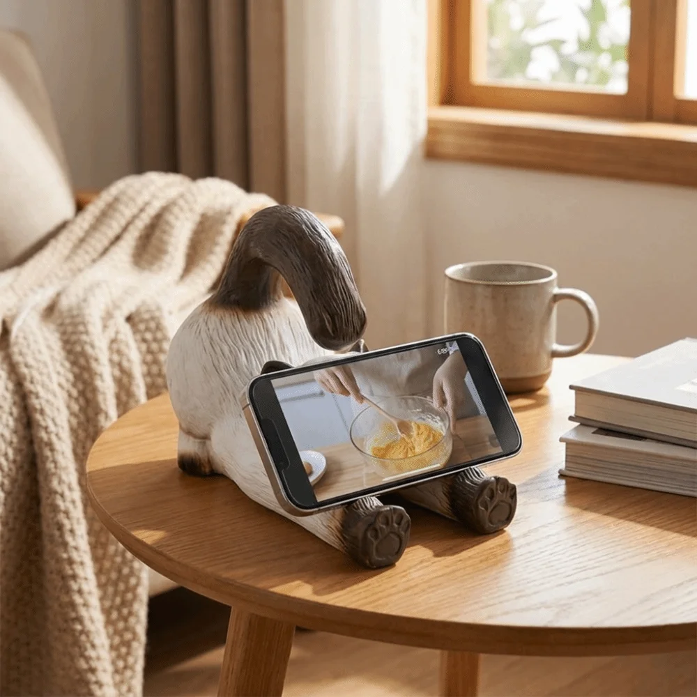 Cute Lovely Lazy Cat Ornament Exquisite Resin Cat Phone Holder Cat Model Realistic Kitten Stretching