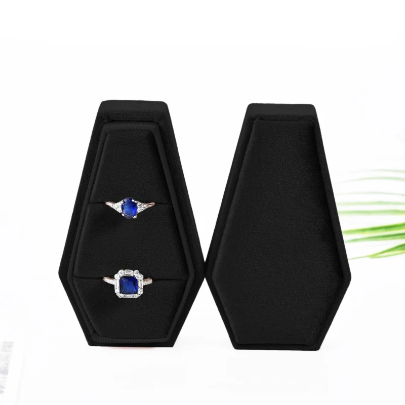 

Coffin Velvet Ring Box Holder Showcase Ring Organizer for Engagement Proposal Jewelry Display with Detachable Lids