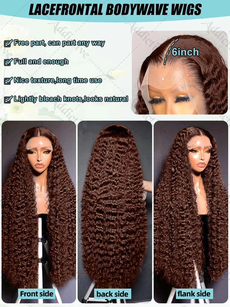 250% Chocolate Brown Deep Wave 13x6 Lace Front Wig Human Hair For Women 30 Inch Water Curly Brazilian 13x4 HD Lace Frontal Wigs