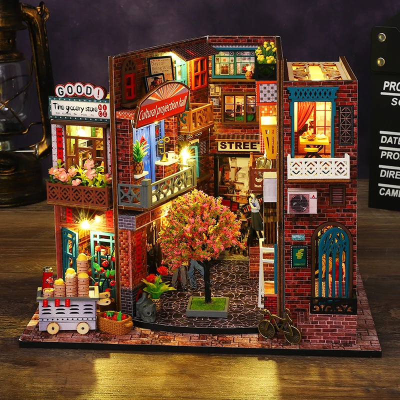 Wooden Miniature Doll House Kit 3D Puzzle Assembly Building Model Toy Home Bedroom Decoration With Furniture LED Light Dollhouse