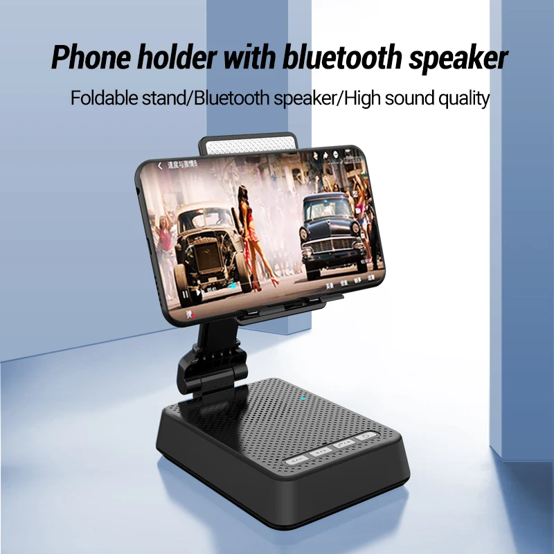 Foldable For Tablet Mobile Phone Holder Portable Bluetooth Speaker  Adjustable Desktop Bracket Smartphone Stand With Microphone