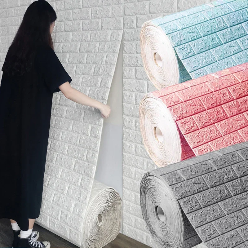 70x1000cm 3D Wall Sticker Imitation Brick Bedroom Home Decor Waterproof Self-adhesive Wallpaper For Living Room TV Backdrop