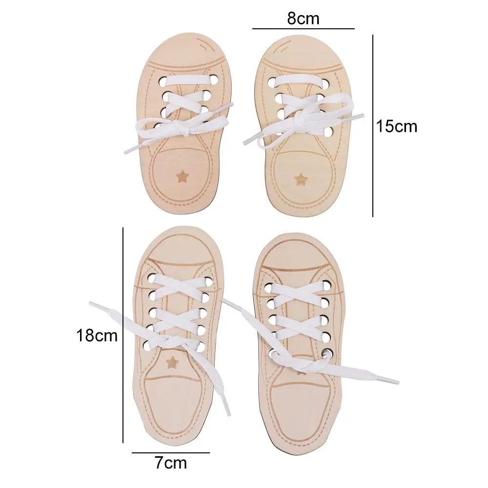 Teaching Aids Montessori Educational Toy Wooden Lacing Shoe Toy Tying Shoelaces Boards Learn to Tie Laces Toy