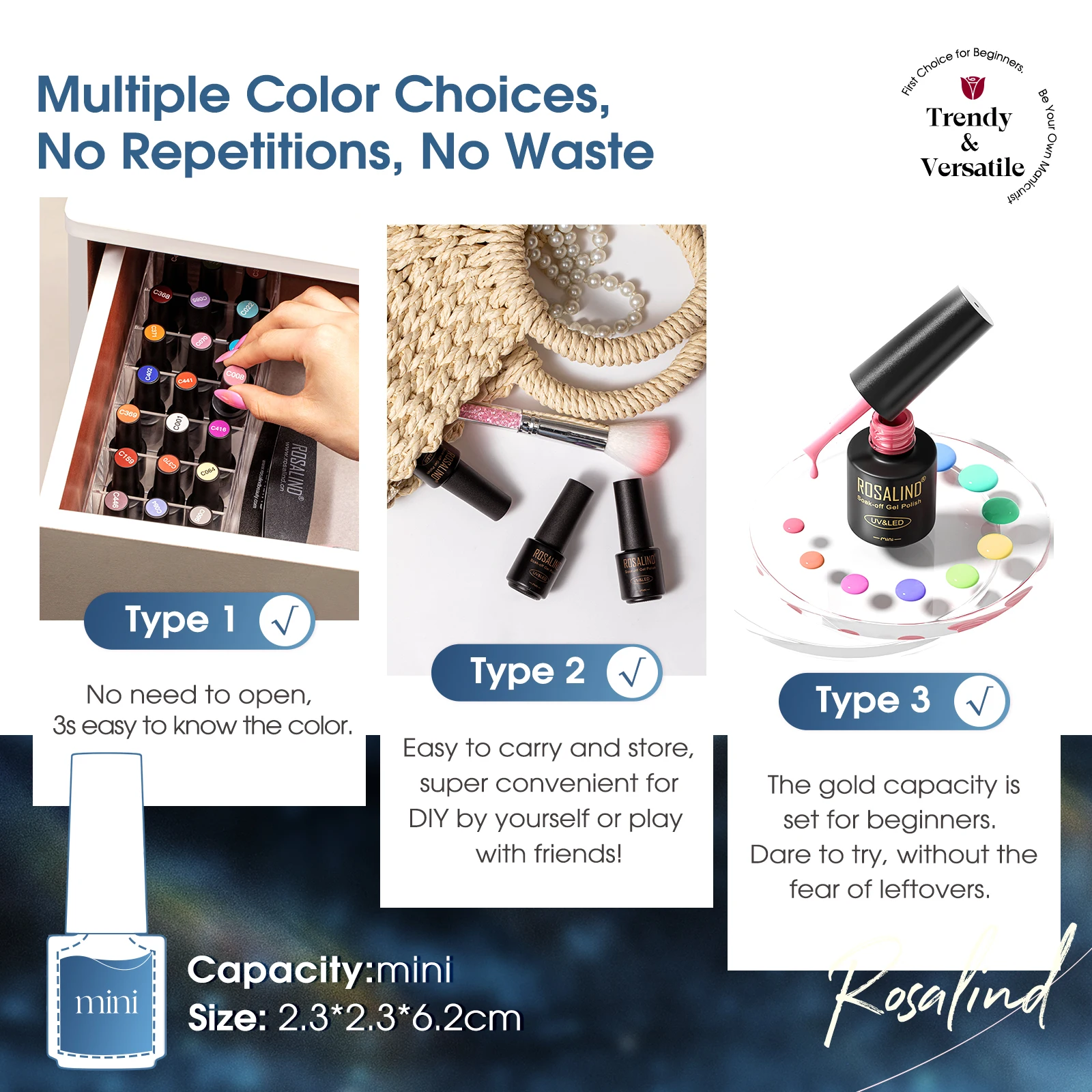 ROSALIND Shiny Nail Gel Nail Polish Set -20 Colors +3pcs Base Top Coat Semi Permanent Soak Off UV Gel Varnishes Kit for Beginner