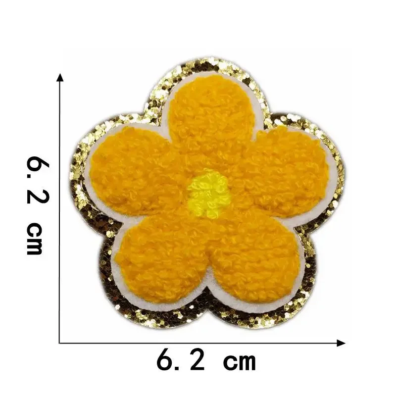 1pc Chenille Flower Gold Edge Cloth Patch Iron on Garment Repair Decorative Patch