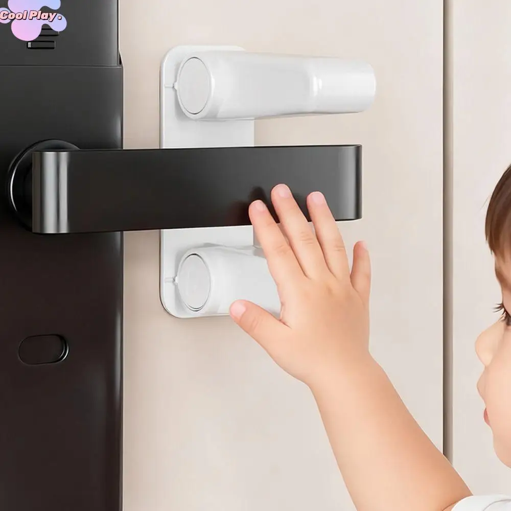 

2Pcs Strong Adhesive Childproof Door Handle Lock No Drill Tool-free Cabinet Locks White Easy One-Hand Operation