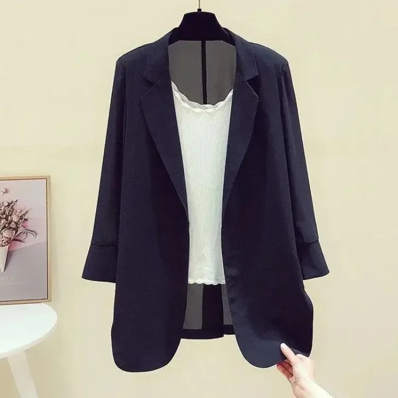 Frühling Sommer Frauen Chiffon Kleine Blazer Jacke Dünnen Anzug Mantel Dame Lässig Top 2024 Feste Blusen Blazer Oberbekleidung