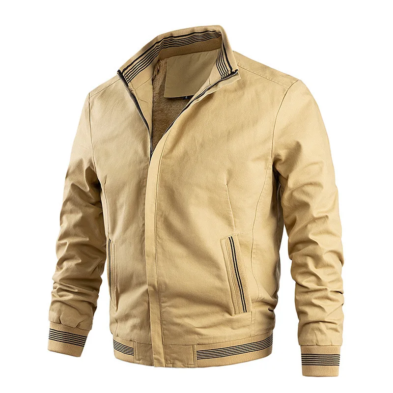 Spring Autumn Full Zipper Windbreaker Jacket For Men Korean Solid Stand Collar Casual Coat Loose All Match Baseball Clothing Man