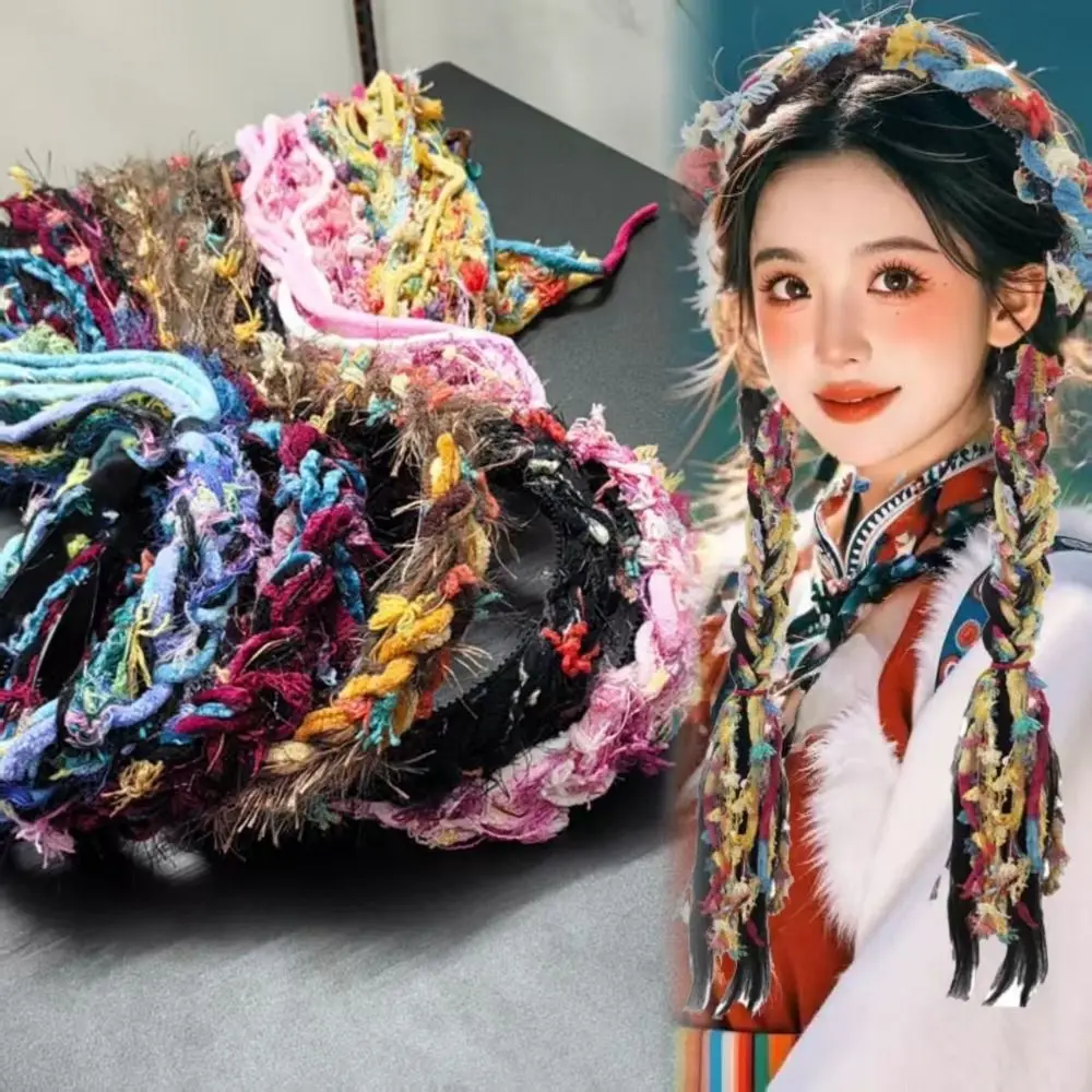 Boho Style Chinese Tibetan Hairband Long Tassel Candy Colored Braid Hairband Weaving Colorful Ribbon