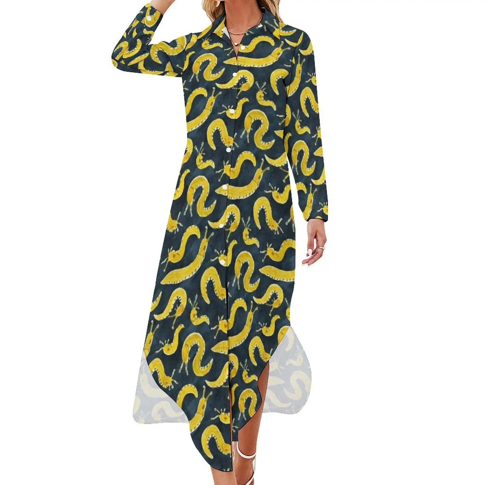 

SLUG PARTY Banana Slug Print Long Sleeved Shirt Dress summer women's suit birthday dress for women luxury 2024