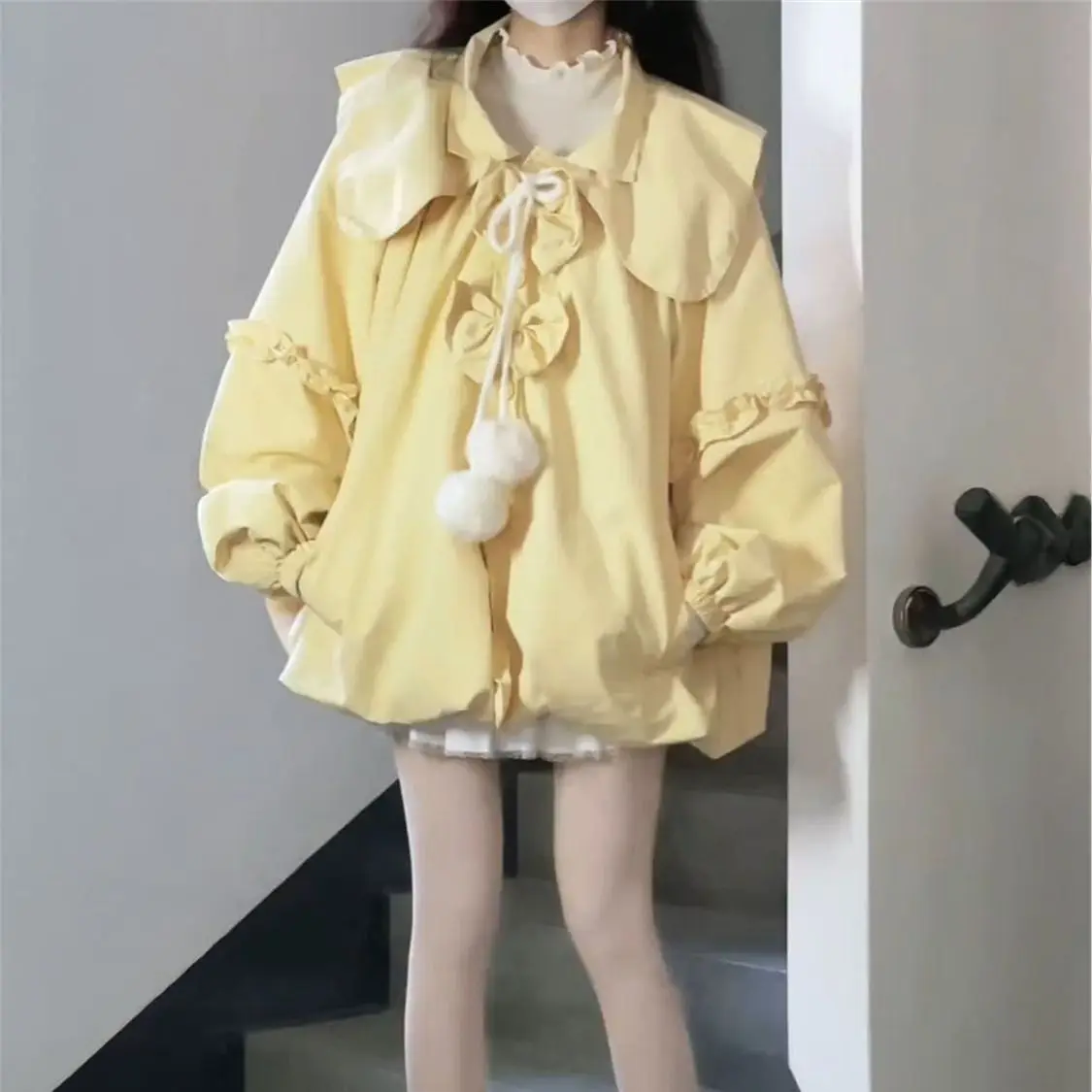 

Японская утолщенная хлопковая куртка с желтым фонариком для женщин, зимняя свободная теплая куртка для хлеба