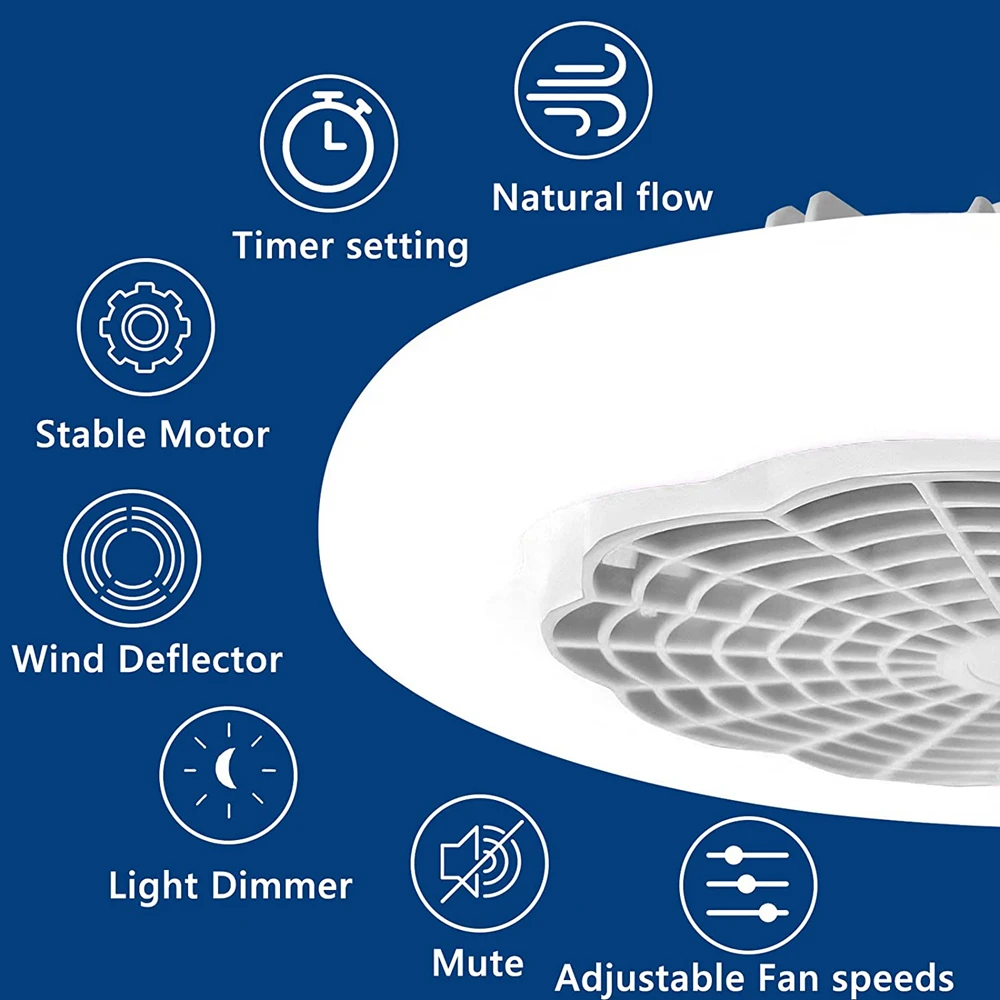 Ventilateur de Plafond avec Lumières LED et Télécommande, Base de Convertisseur, Silencieux, 3 Vitesses de Vent, pour Cuisine, Lampe de Décoration Intérieure, 30W