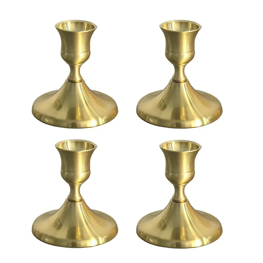 Set Of Four Gold Candle Holders 7 X 6 7 Centimeters Metal For Tapered Candles Holder Perfect For Festive And Wedding Decor