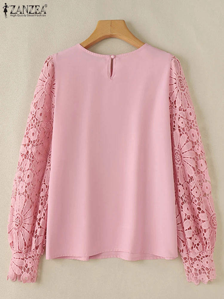 ZANZEA Elegant Women Autumn Long Sleeve Work Blouse Bohemain Lace Crochet Shirt Spring Office OL Tops Patchwork Holiday Blusas