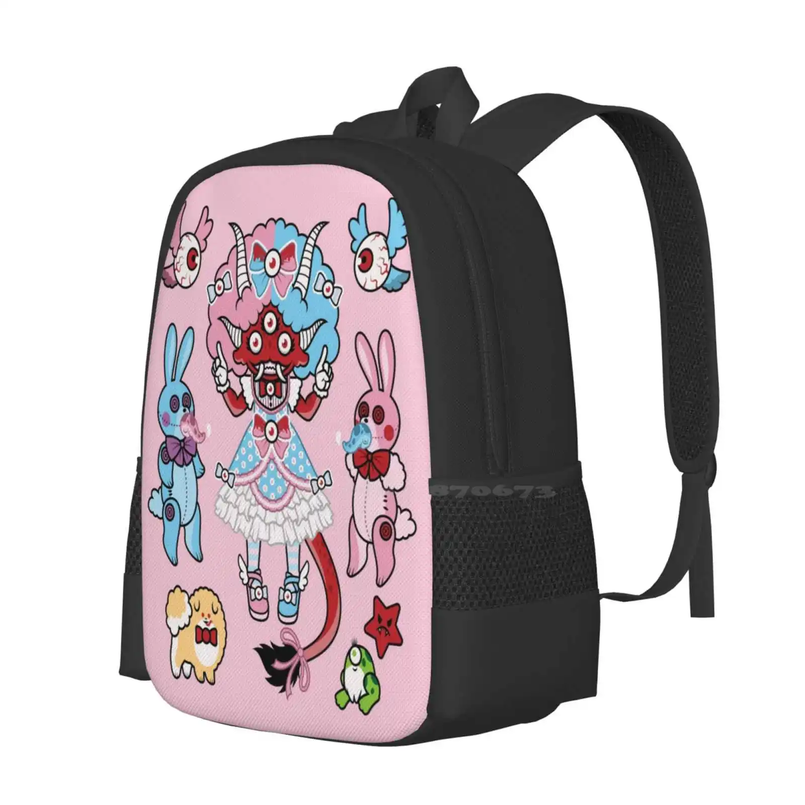 Eye Am Kawaii Krampus Teen College Student Backpack Pattern Design Bags Krampus Devil Demon Horns Lolita Girly Teeth Ogre