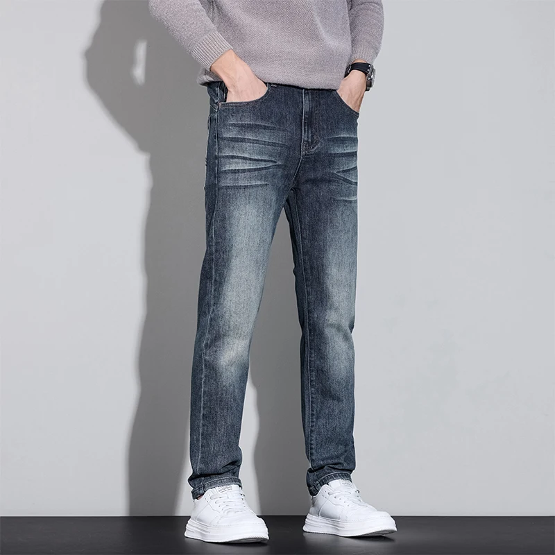 Spring Autumn Business Men Comfortable Jeans Casual Straight Stretch Slimming Cotton Stretch Work Denim Pants Fashion Versatile