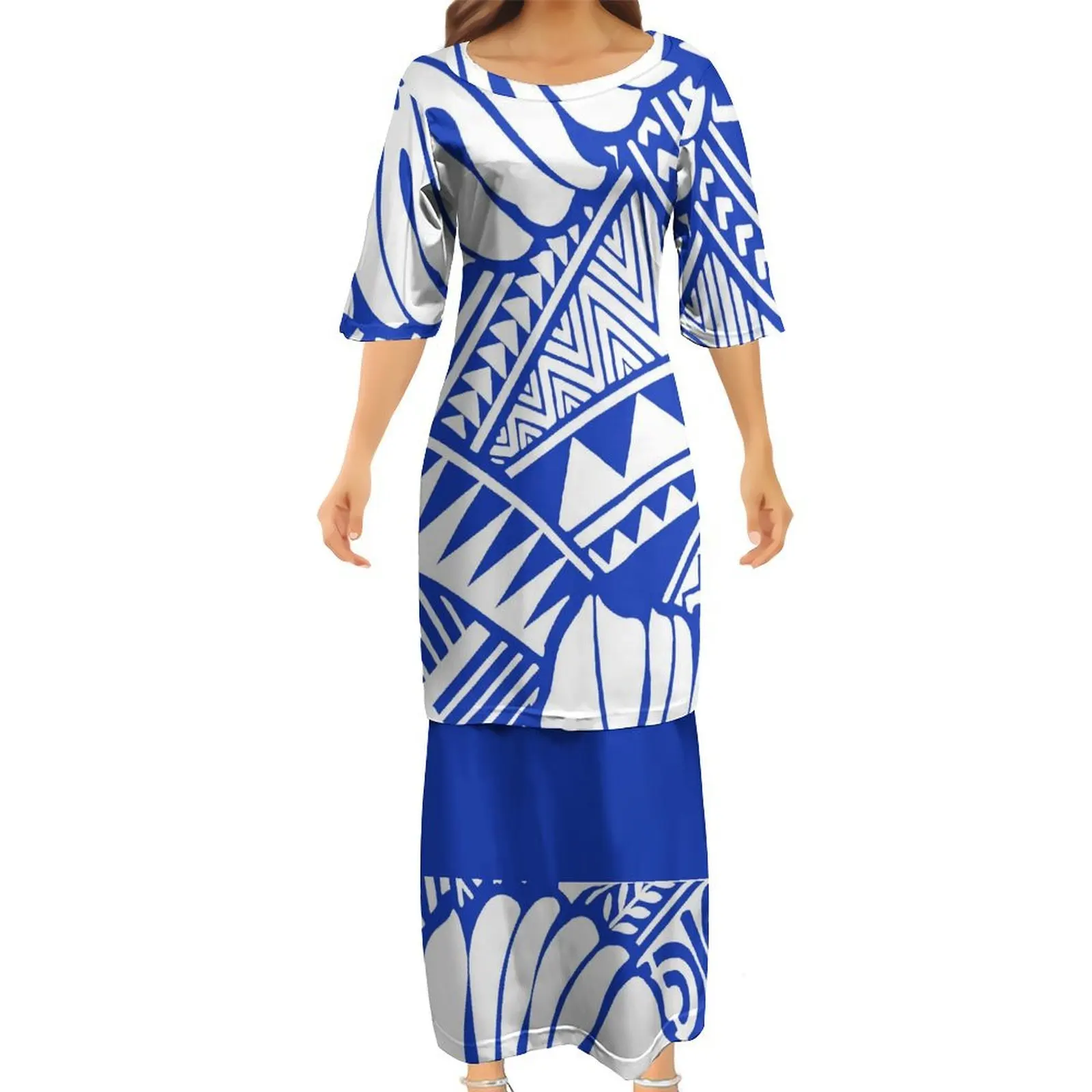 2026 nuevo diseño polinesio Puletasi de las mujeres de cuello redondo de manga corta patrón floral samoano impreso vestido de las mujeres