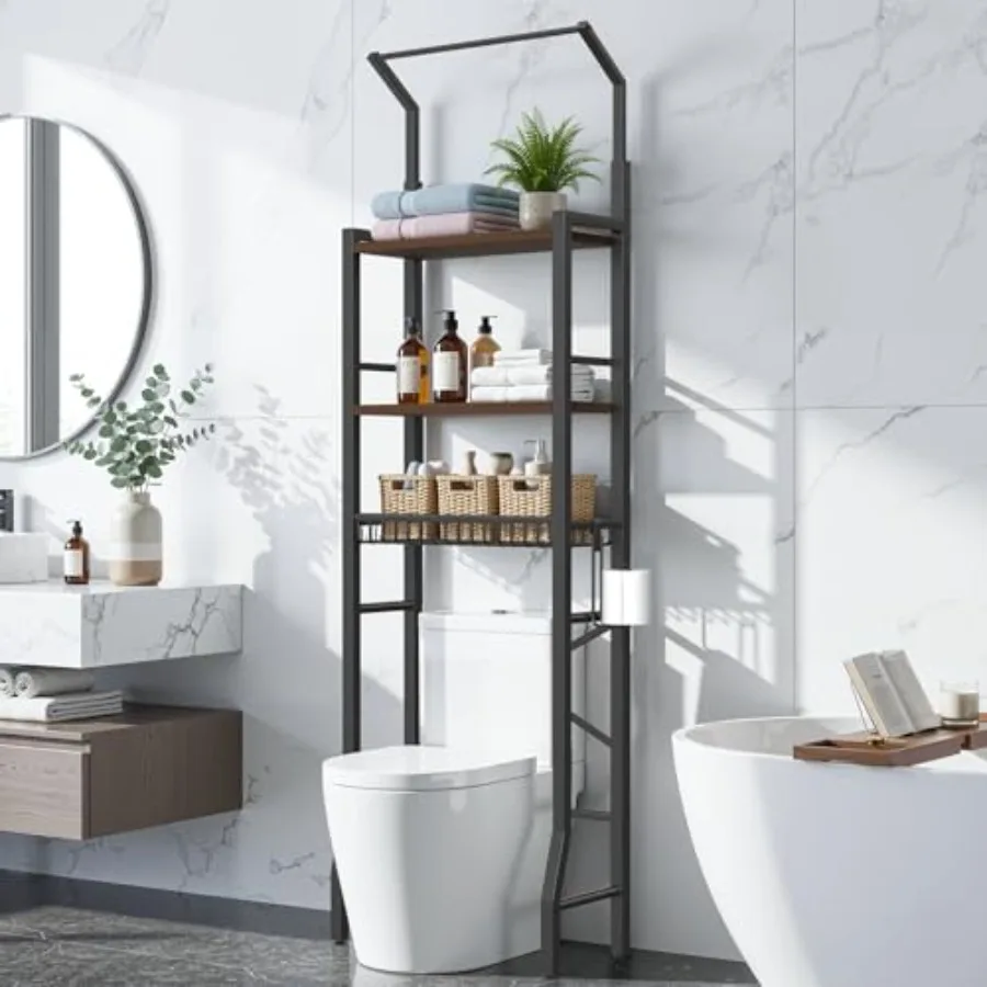 

Over-the-Toilet Storage Rack 3-Tier Bathroom Organizers and Storage with Adjustable Shelf Basket and Towel Bar Over-Toilet Bath