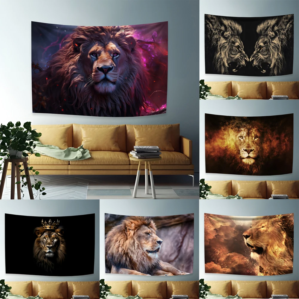 Lion Tapestry for Bedroom Lion with Crown Decor King of Lion Flag Tapestries Wall Hanging Black and White Home & Dorm Decor
