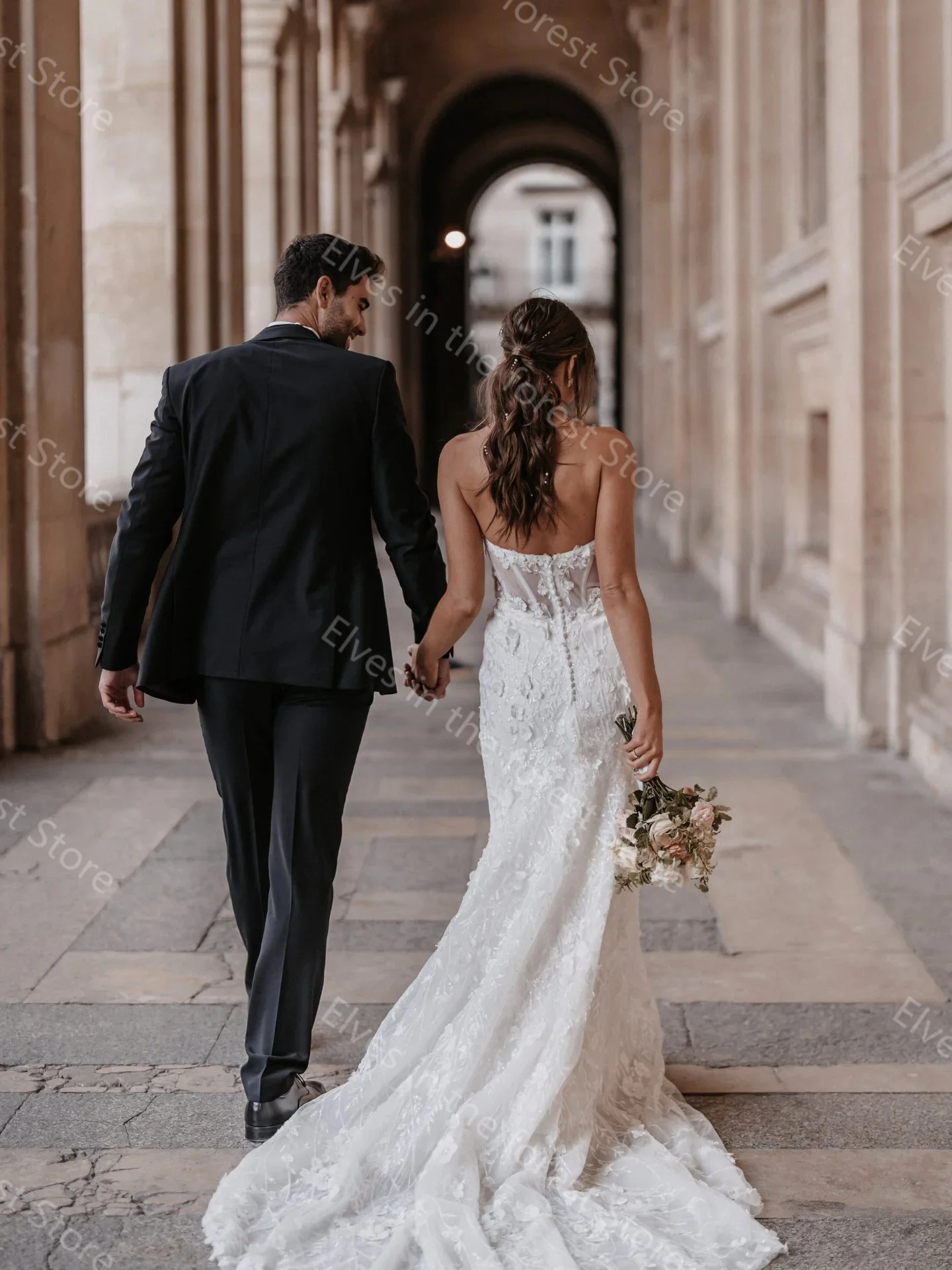 Glamoureuze ivoor trouwjurken luxe kant pailletten mouwloze bruidsjurken sexy sweep trein aangepaste vestidos de mariee