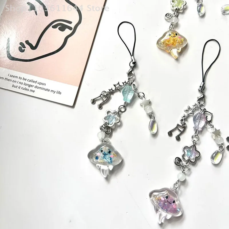 الإبداعية مضيئة قنديل البحر مطرز سلسلة هواتف الحبل Kawaii حقيبة قلادة حلية الحلو المفاتيح اكسسوارات للفتيات النساء