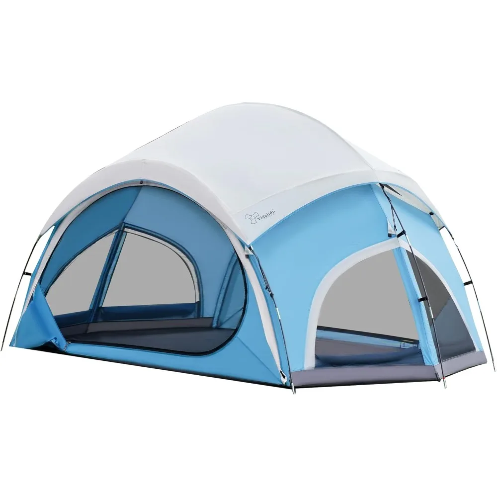 

Family Camping Tent for 3-4 People with Two Large Mesh Doors and Four Mesh Windows - Double Layer Waterproof, Portable, and Easy