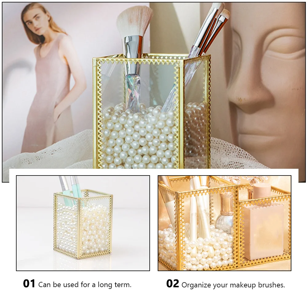 1Pcs Brush Bucket Transparent Glass Makeup Brush Box Eyebrow Pencil Storage Desktop Organizer Desktop Bucket