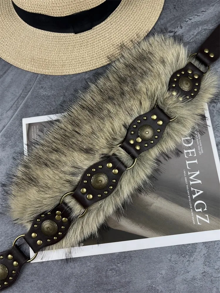 女性のフェイクファー PU レザーコルセット女性カマーバンドコートウエストバンドドレスデクラションワイドベルト J1585