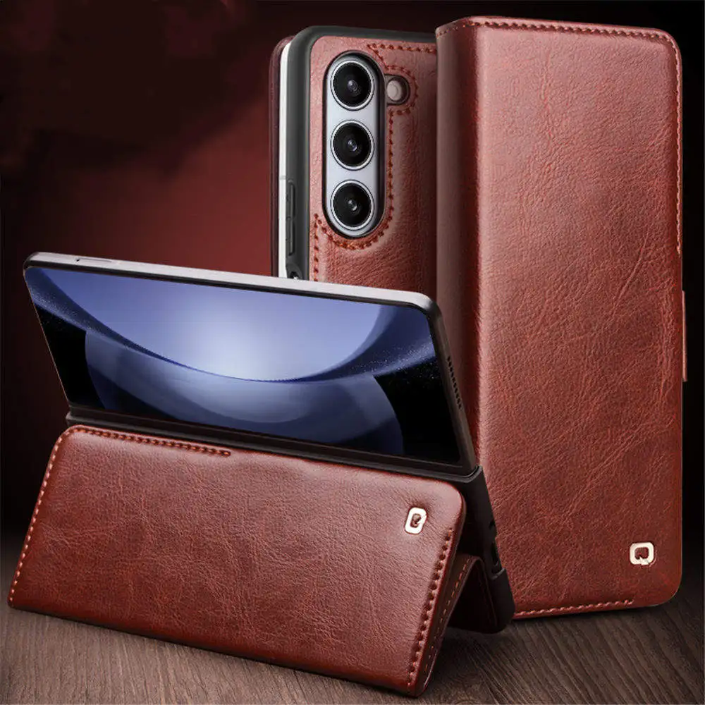 Original QIALINO Genuine Leather Flip Case for Samsung Galaxy Z Fold 6 5 Zfold5 Magnetic Retro Card Slots Holder Wallet Cover