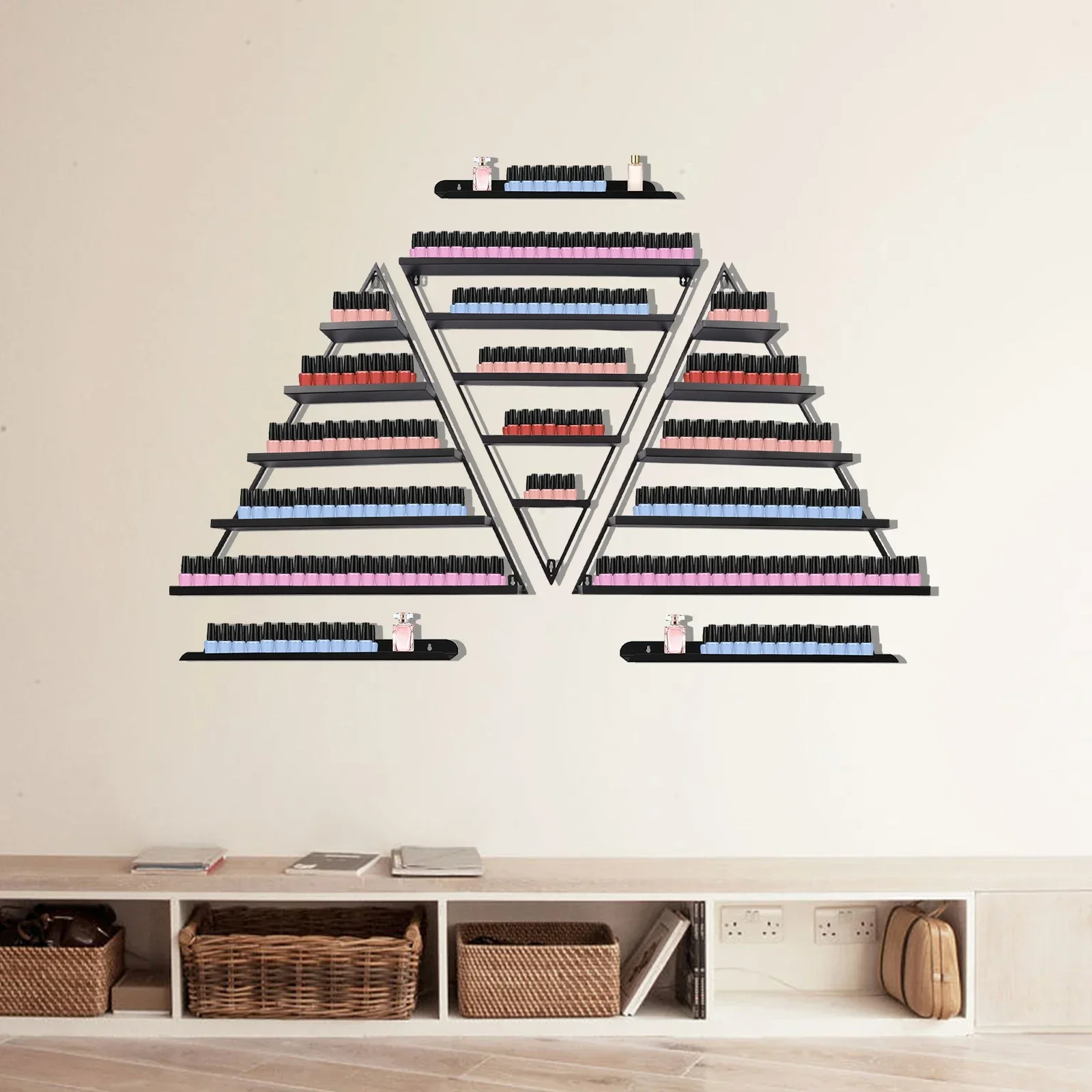

#For 5 Tier Wall-Mounted Metal Nail Polish Display Rack Shelves Triangular Floating Wall Mount Oil and Perfume Rack for Nail Sal