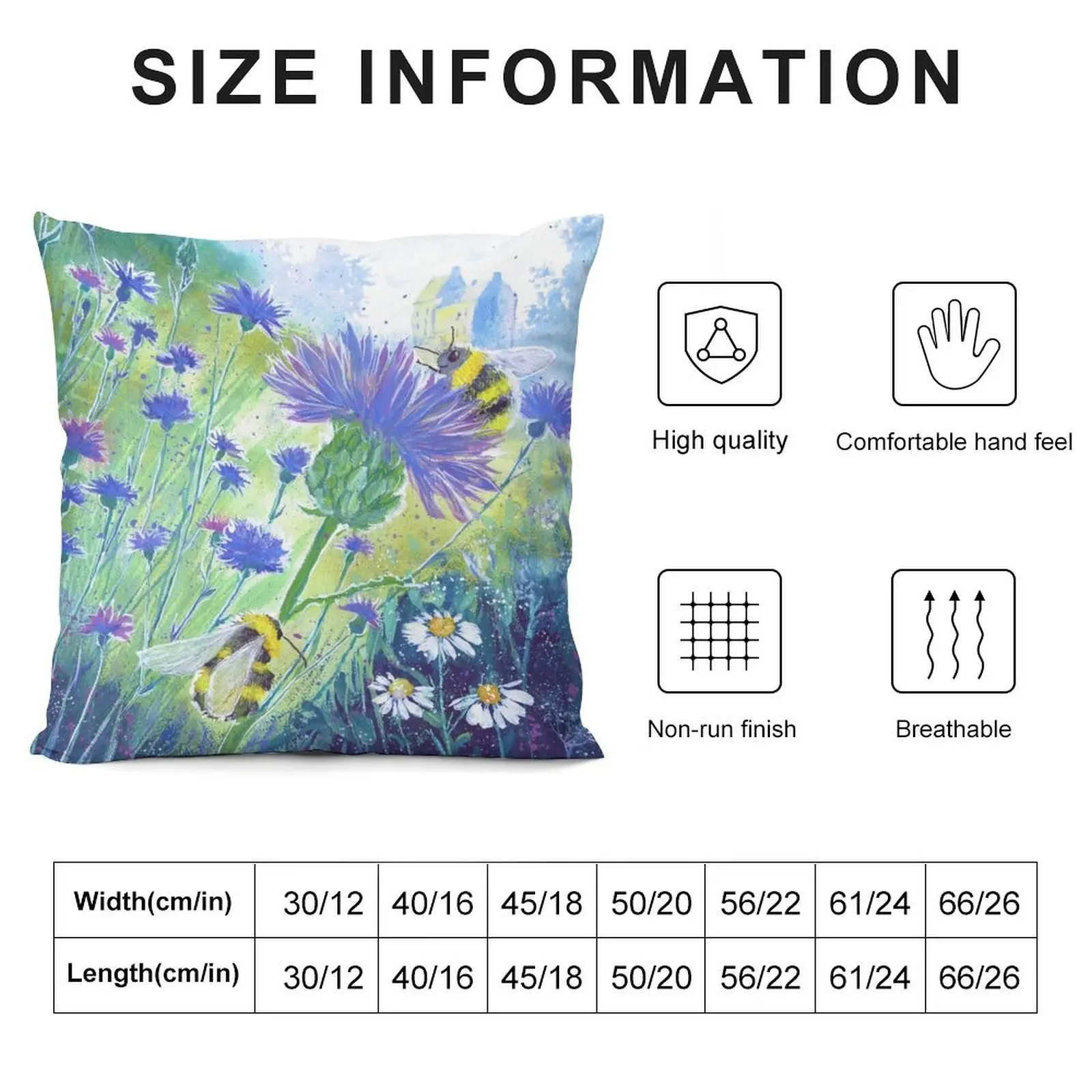 painting by Laura Rispoli happy bees thistles daisies knapweed Throw Pillow Pillowcase Pillow Decor Cushions For Children pillow