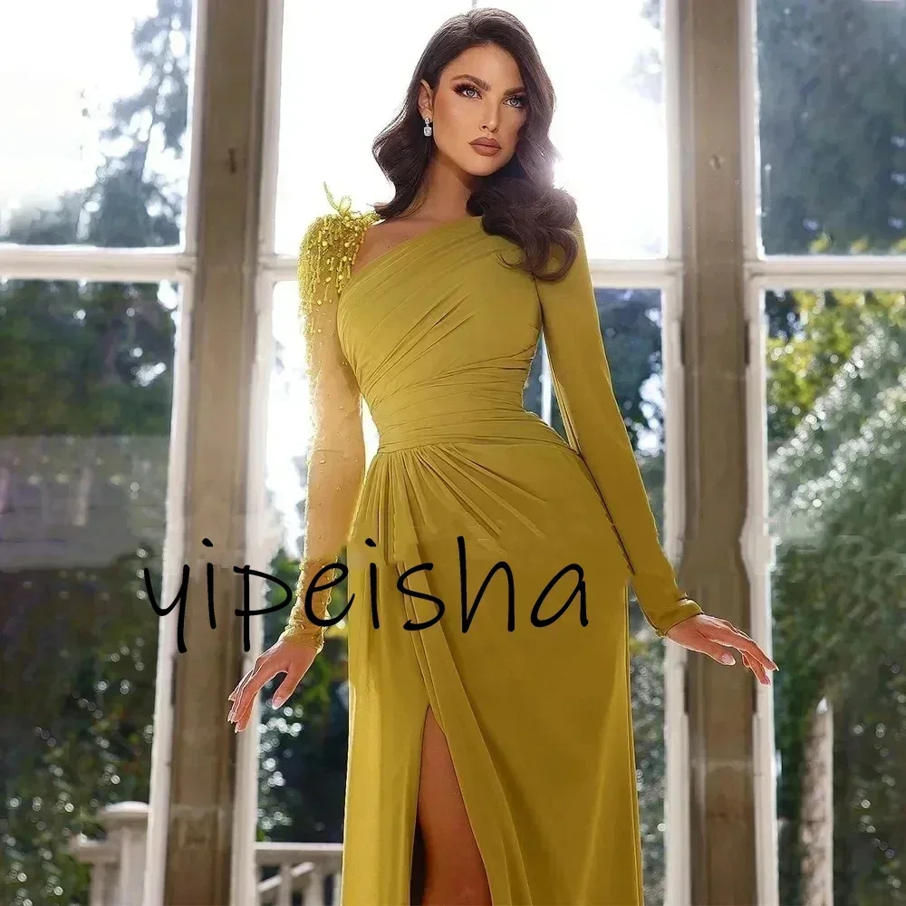 ชุดราตรีสั่งตัด ดีไซน์หรูหราทันสมัย ทรงเมอร์เมด เปิดหลัง ประดับเลื่อมและลูกปัด ผ่าข้าง สำหรับผู้หญิง แขนยาว สำหรับงานเลี้ยงอย่างเป็นทางการ