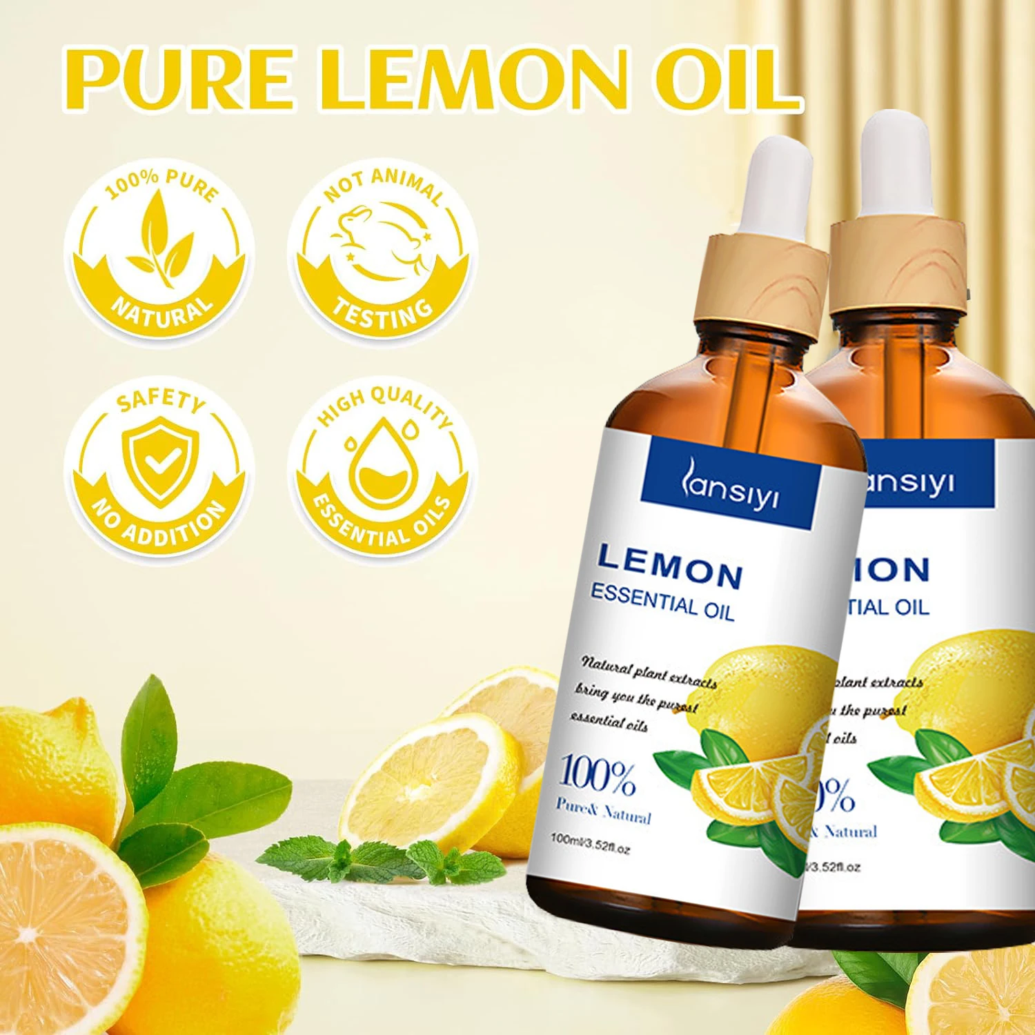 100ml 100% Natural Lemon Oil Essential Oil for Skin, Self-Care for Cleaning, Diffusion, DIY, Aromatherapy - Refreshing Scent