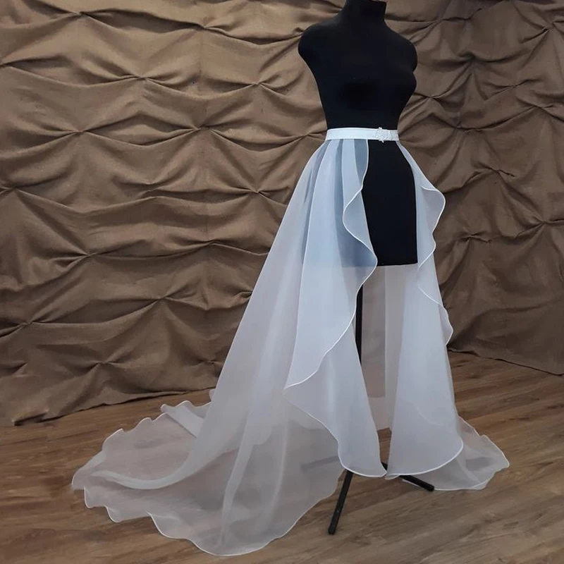 Falda desmontable de Organza para boda, vestido de novia con cola extraíble