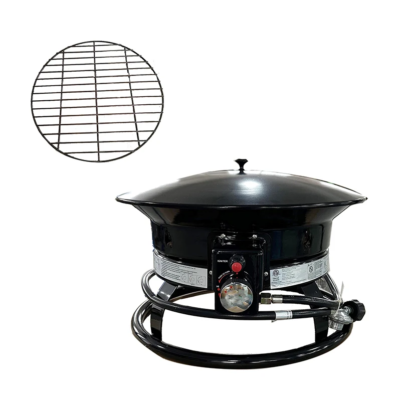 Portable Gas Volcanic Stone Fire Pit, 19/21-inch Diameter Outdoor Gas Fire Pit, Includes Grill Grid and Volcanic Rock, Adjustabl