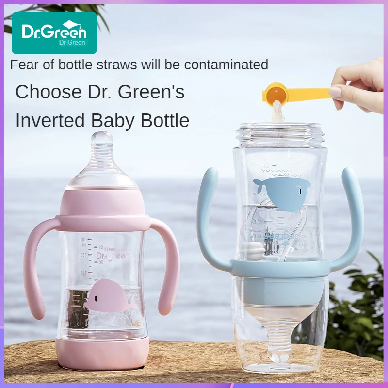 Dr.Green Wide Mouth Newborn baby bottles Glass Washable Bottles Forward and reverse bi-directional scale inverted milk brewing