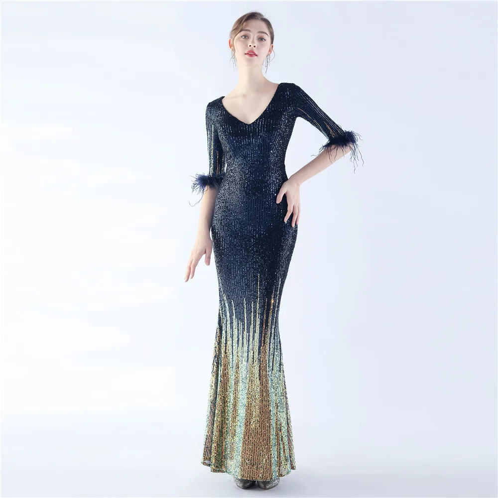 

Gorgeous Sequin V-Neck Prom Dress with Mermaid and Ankle-Length Party Dresses