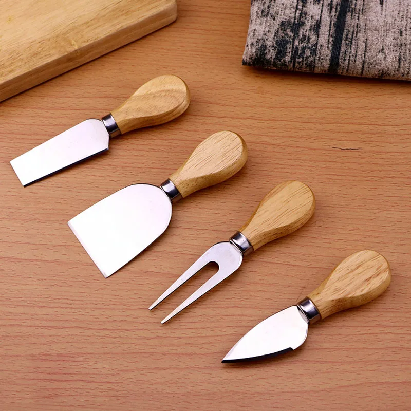 4pcs/set Wood Handle Sets Bard Set Oak Bamboo Cheese Cutter Knife SlicerCheedse Cutter Useful Cooking Tools  Kit Kitchen