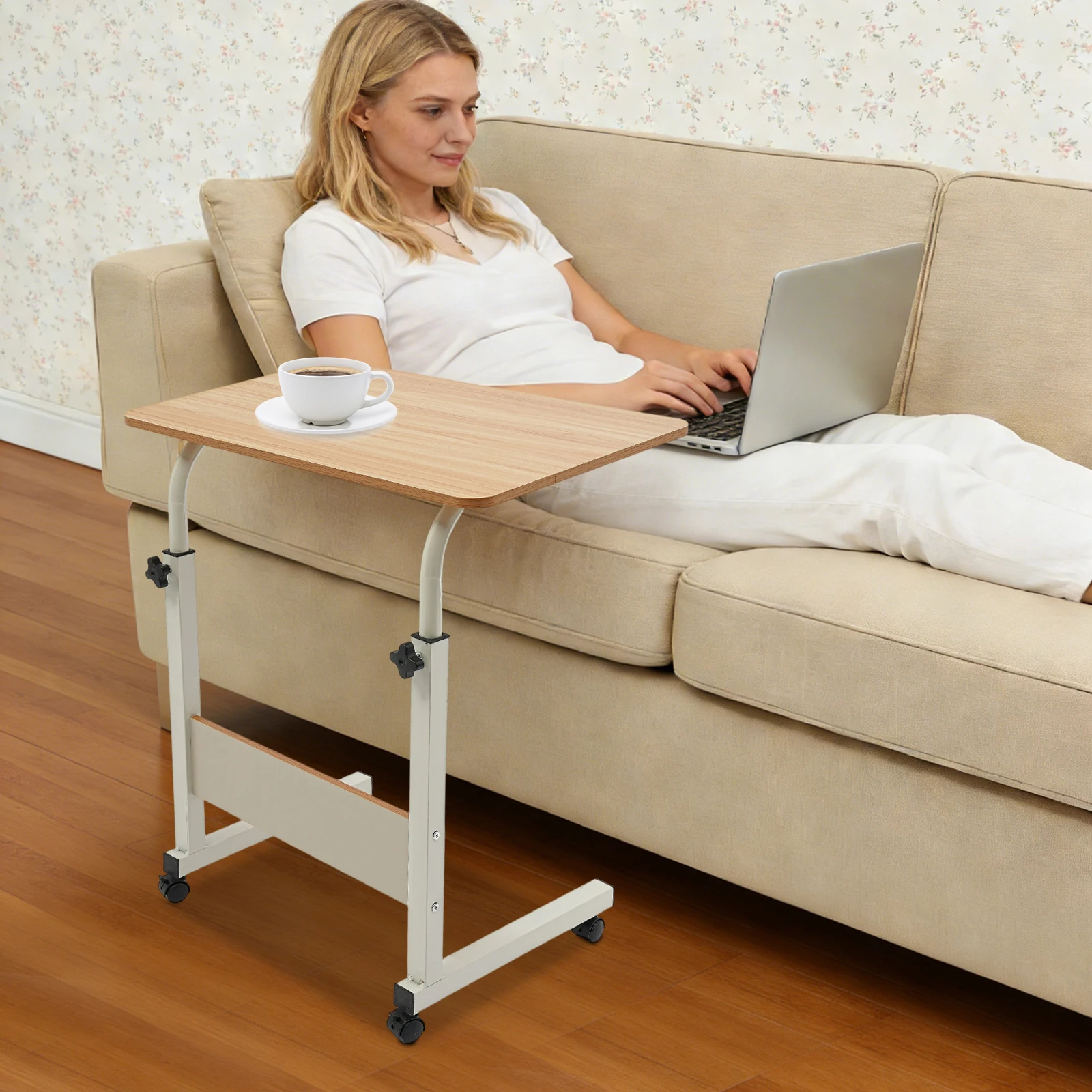 Image of 24x16'' Freistehender Computertisch, höhenverstellbarer Laptopständer mit gebremsten Rollen, platzsparend rollbar für kleine Wohnungen