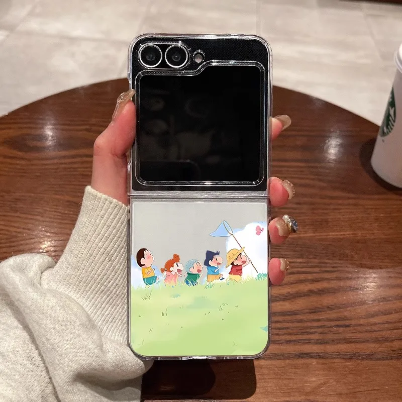 Etui C-Crayon S-ShinChan Transparent Case dla Samsung Galaxy Z Flip 7 6 5 4 3 2 1 Silicone Soft Edge Cover…