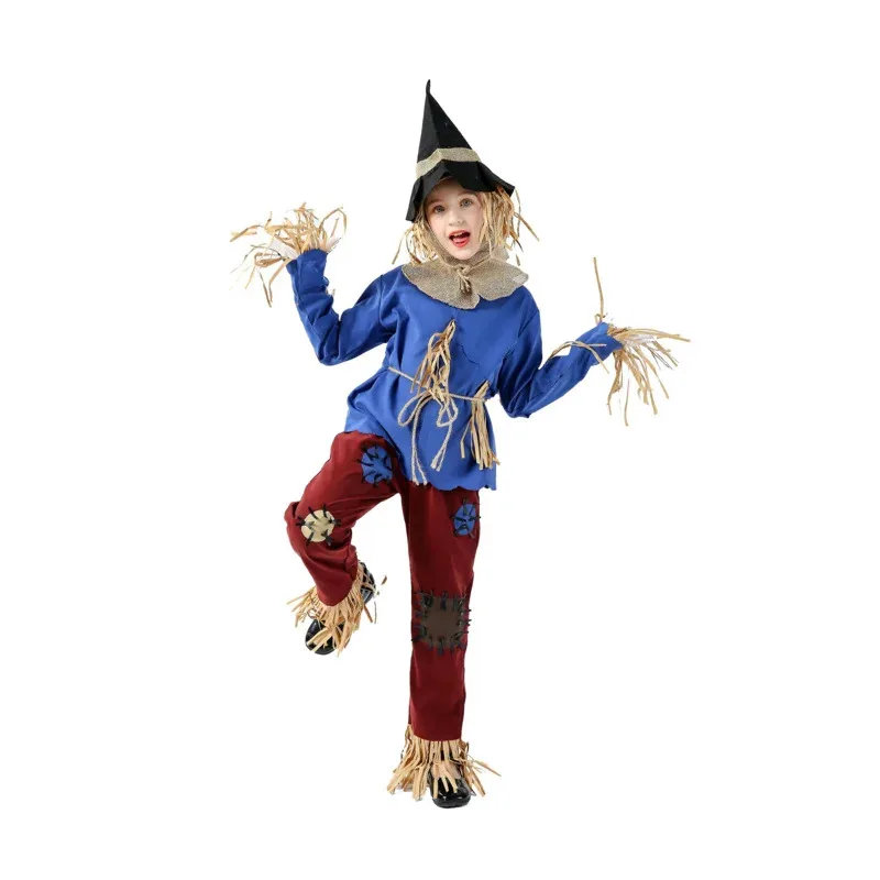 DY20Kids Wizard of Oz Patchwork Scarecrow Costume Boys Girls Halloween Cosplay Fancy Dress25 ชุดแฟนซี