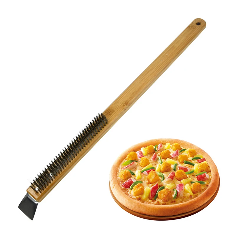 Kitchen Pizza Oven Copper Brush Wood Handle Bristle Brass Grill Cleaning Small Brush For Oven Cleaner