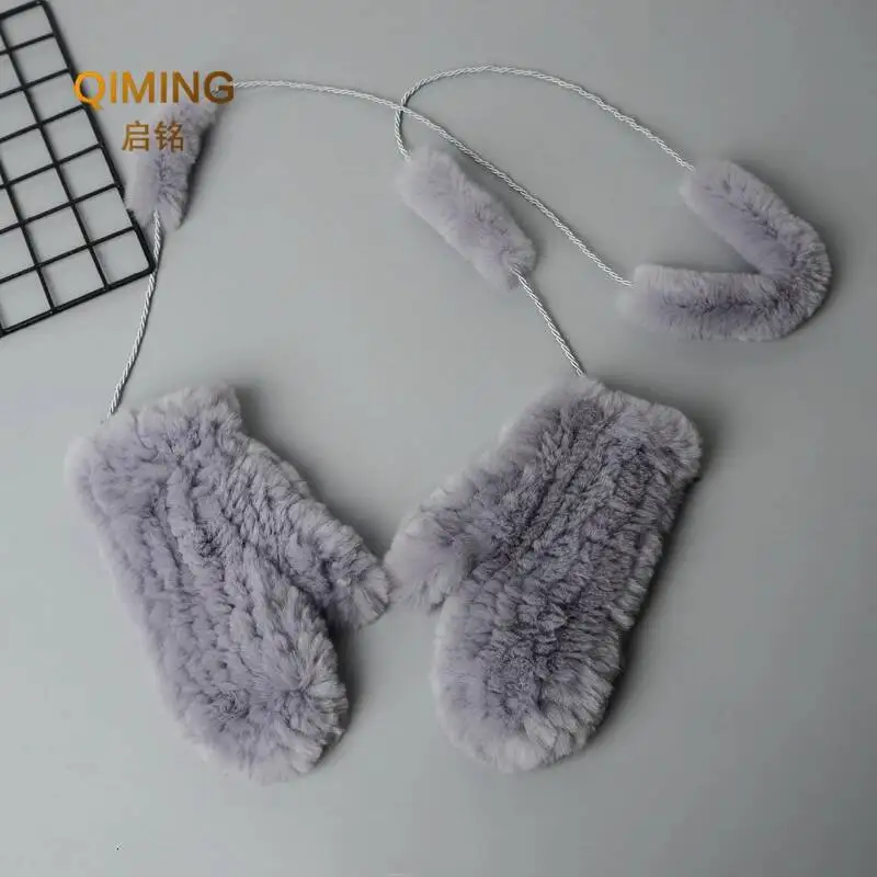 Women Real Fur Gloves Handmade Knitted 100% Natural Rex Rabbit Fur Mittens Girls Winter Warm Soft Genuine Fur Glove Plush